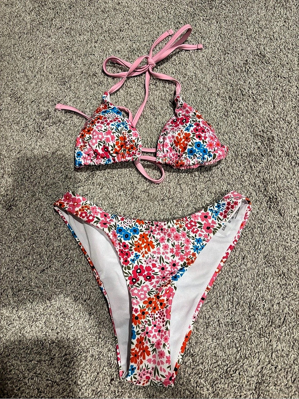 SHEIN Floral Bikini Set in Pink & White Size XXS